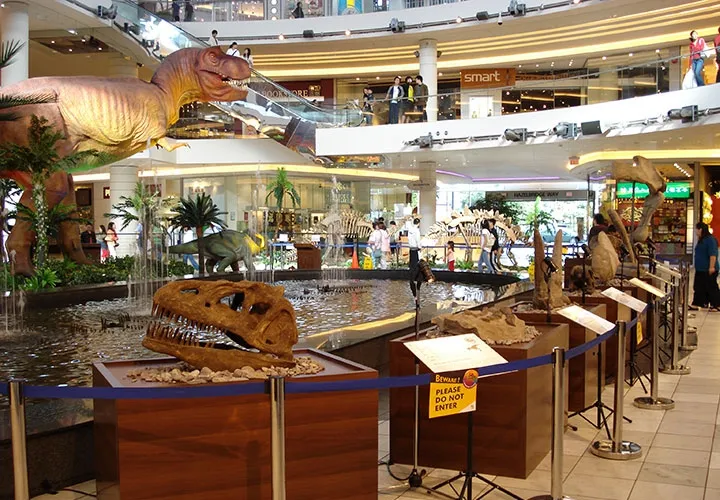 Dinosaur skull fossil replica on exhibition