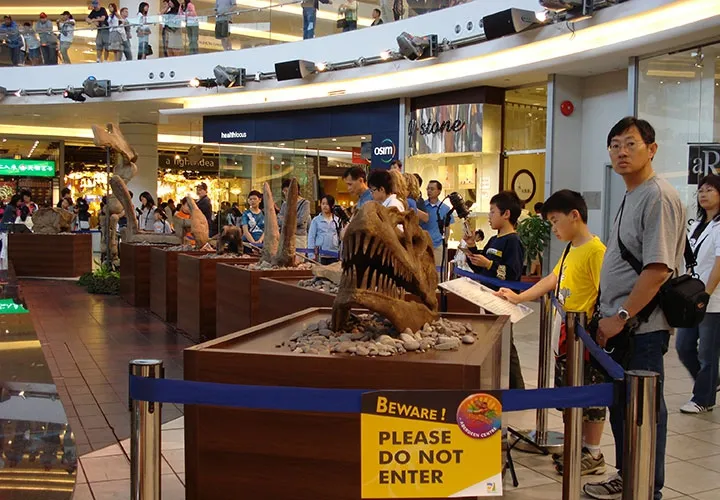 Visitors exploring dinosaur exhibit show